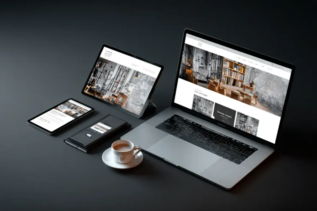 laptop, handy und tablet zeigen selbe website an
